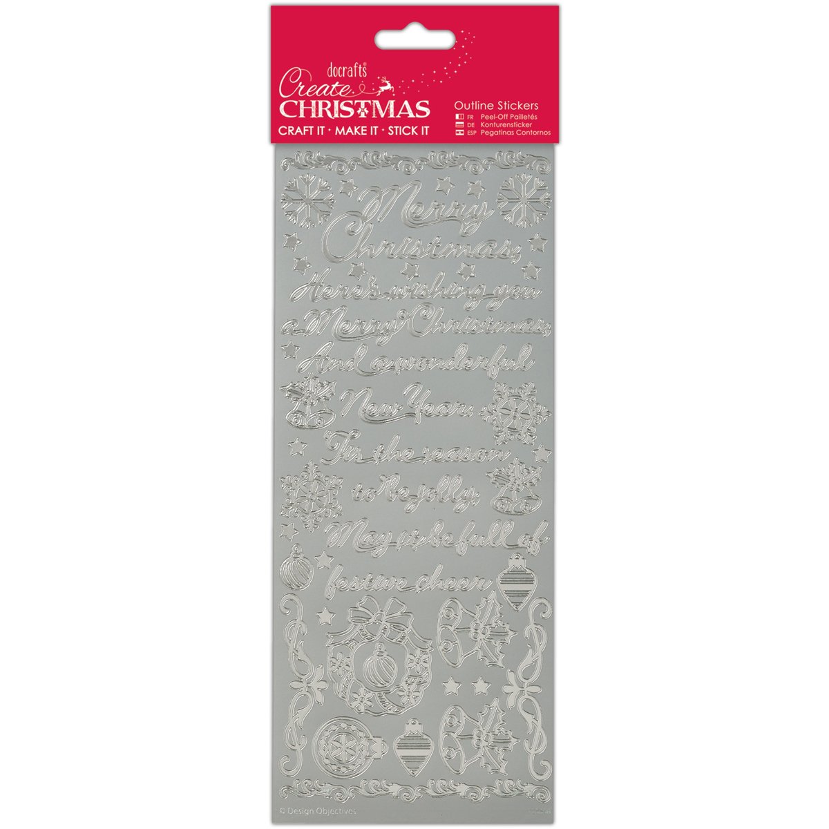 Traditional Christmas Verses Outline Stickers, Silver, Single Sheet, Ideal for Card Making, Craft Projects and Scrapbooking