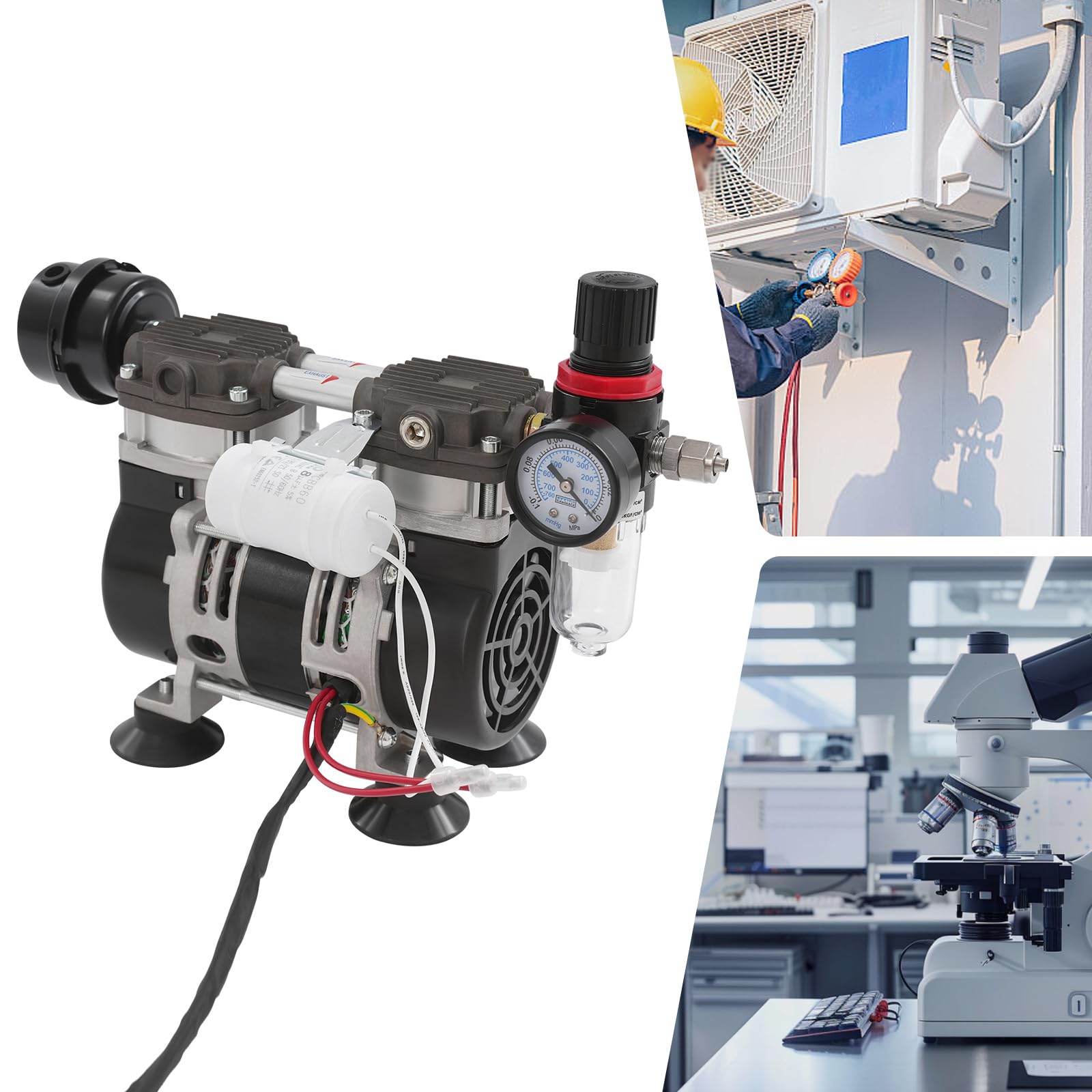Vakuumpumpe, 2,8 Bar Vakuumpumpe Klimaanlage, Unterdruckpumpe Vakuum, Geräuscharme,1400 RPM, für Lackierarbeiten, Kühlschränken, Medizinischen Geräten
