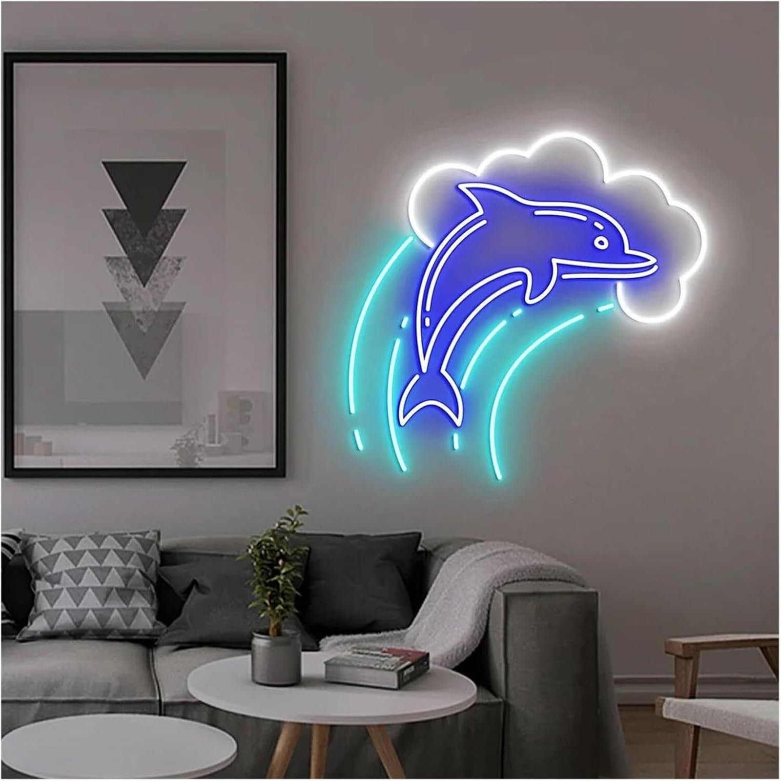 neon Lights Sign Soothing Ambiance Dolphin Neon Sign Lamp in for Wave Powered by, Adjustable Brightness, Lights(A)
