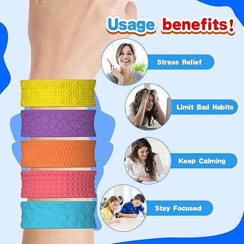 Miniatura 6 de 6 piezas de juguetes para ansiedad, pulseras de bofetada, juguetes sensoriales para niños con autismo, artículos de silicona texturizada para