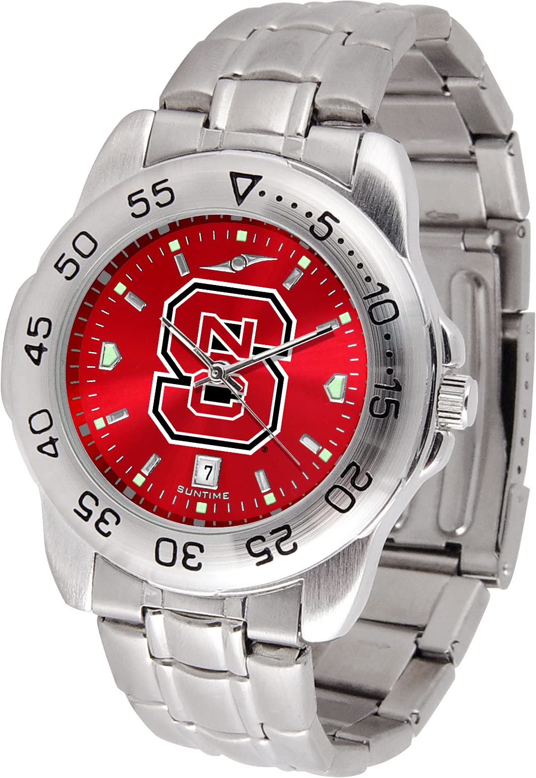 SunTime Men's NCAA Team Sport Watch, 20mm Stainless Steel Strap, Reflective Shiny Dial with Date