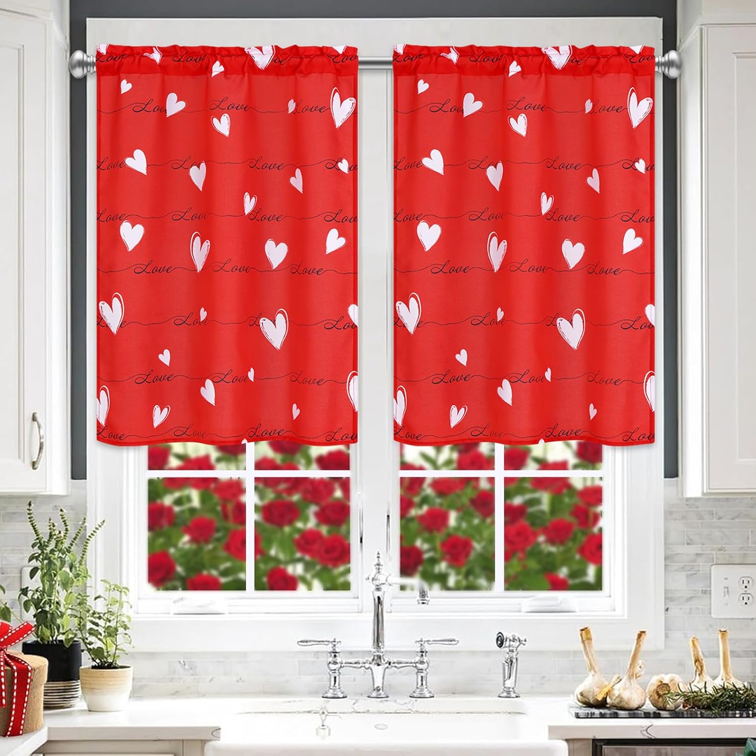 FRAMICS Valentines Day Kitchen Tier Curtains for Window