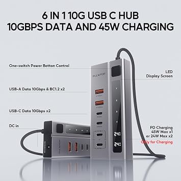 Powered USB C Hub USB Hub Powered Support 10Gbps Data & PD 45W Charging