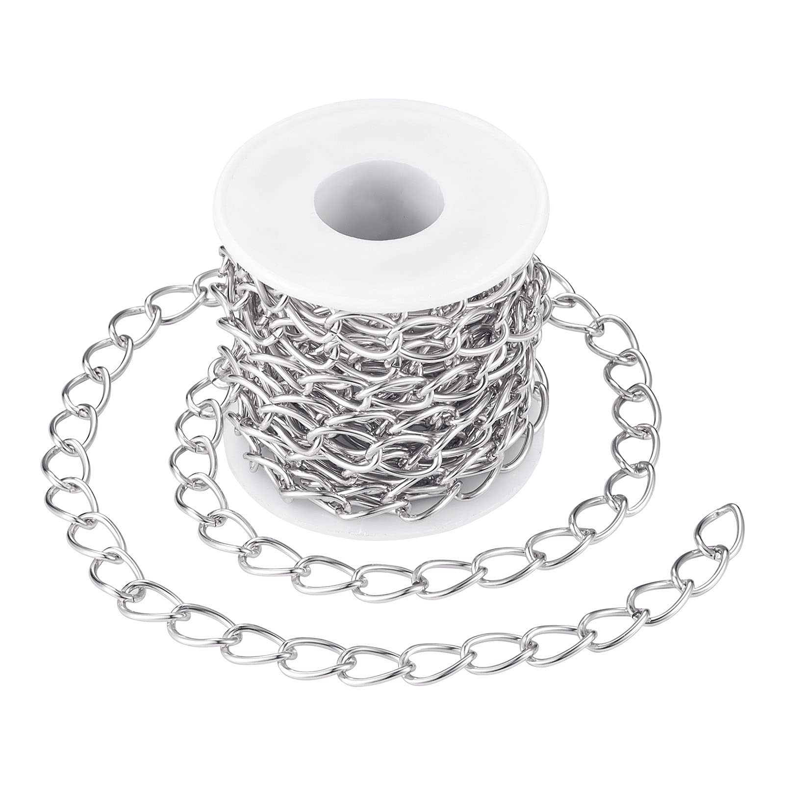 Photo 1 of 16.4 Feet Aluminium Curb Chain Link Silver Twisted Cable Cross Chains with Spool for Jewelry Necklace Bracelet Tassel Earring Making 15x10mm Silver-16.4 Feet