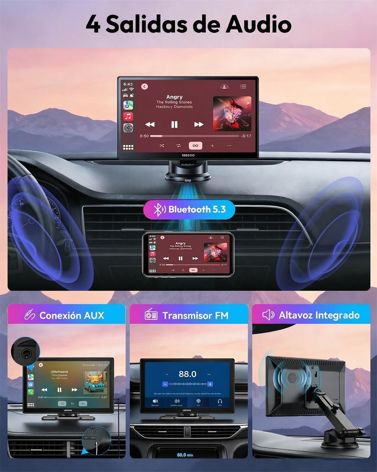 ESSGOO Pantalla Carplay Coche con Cámara Retrovisora,9 Pulgadas Apple Car Play Android Auto Inalámbrico,Pantalla Táctil Portátil Radio Coche con Bluetooth,Airplay,Mirror Link,FM,AUX,Siri,Navegación