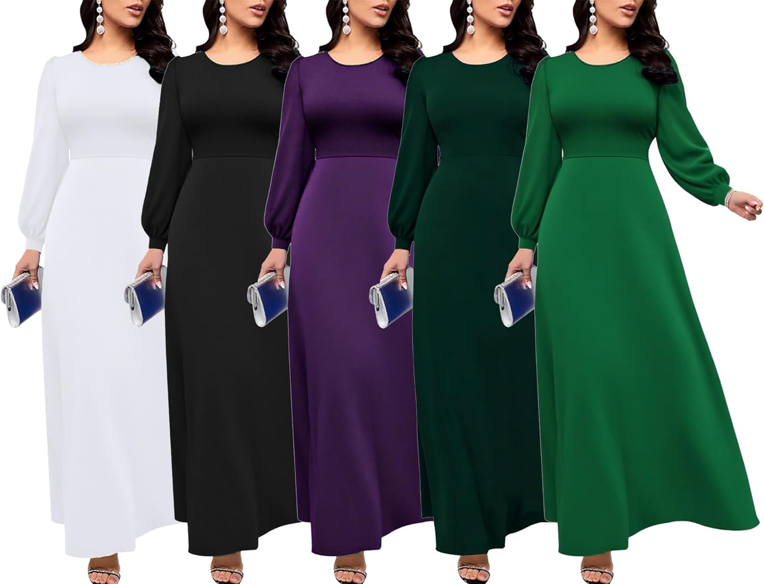 MsavigVice Maxi Dresses for Women Long Sleeve Round Neck Solid Color Casual Loose Long Dress with Pockets - Image 5