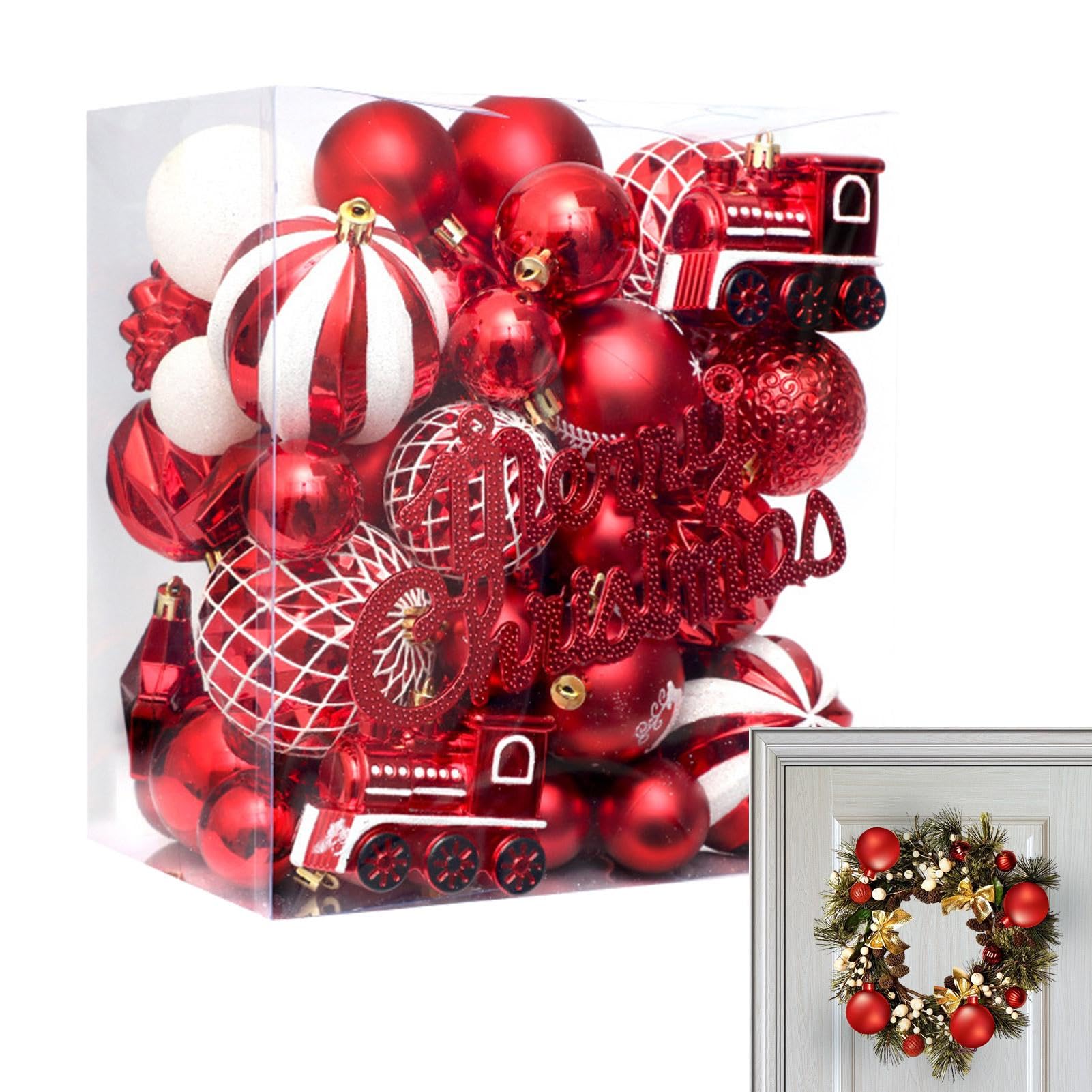 Boules de Noël incassables par lot de 65 pièces de décoration pour arbre et couronne festive