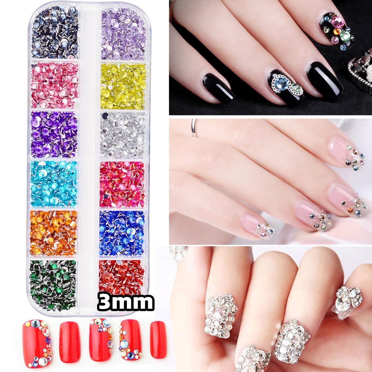 5 cajas de 7200 piezas de diamantes de imitación de cristal brillante, con parte trasera plana, gemas de sirena AB multicolor transparentes con bolígrafo recogedor y pinzas curvadas para salón de 8