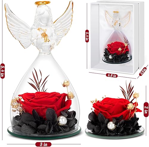 Miniatura 9 de LURLIN Regalos de rosas para el día de cumpleaños para mujeres, flores preservadas, regalo de rosas para mamá, figuras de ángel de cristal con rosa