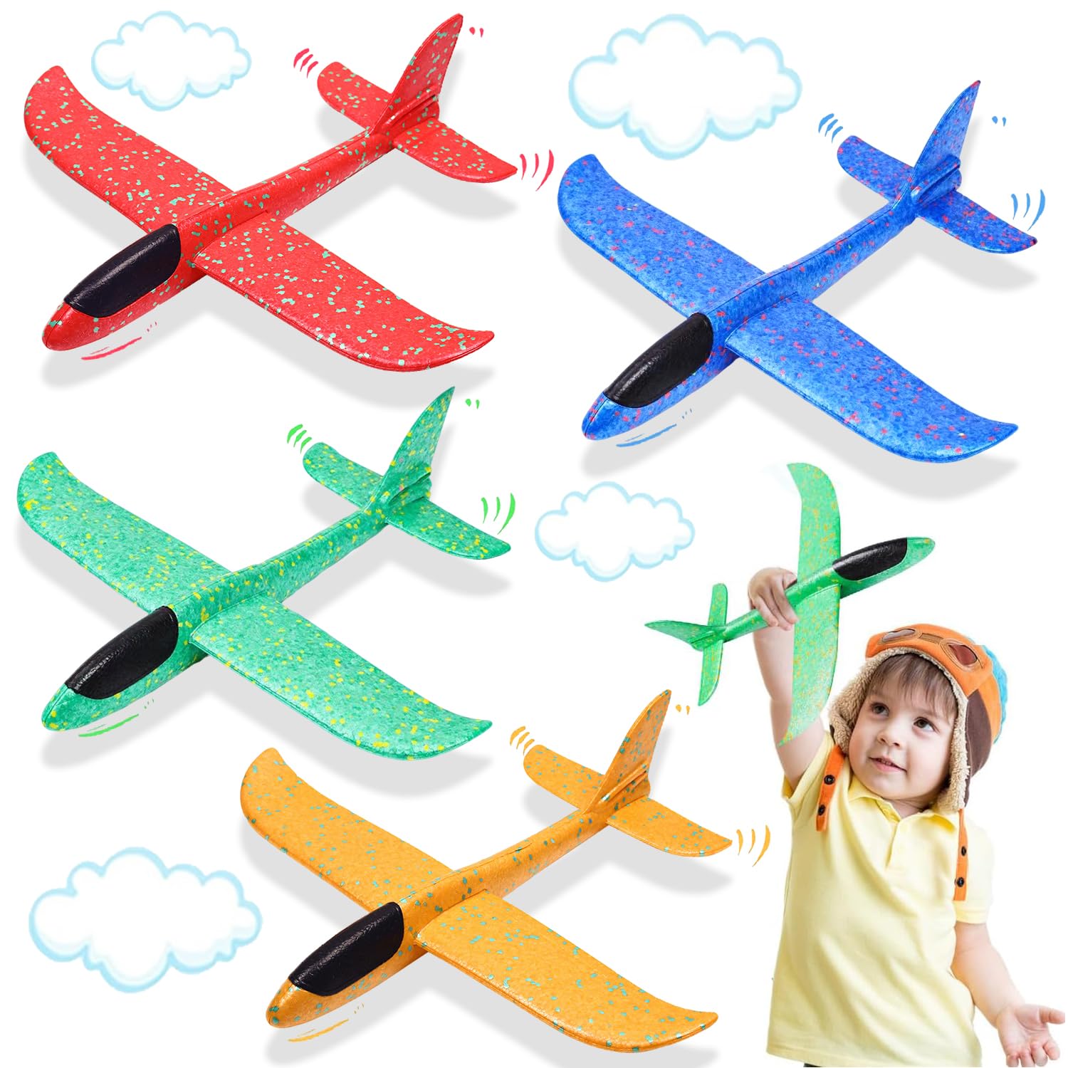 HATFRYF 4 Pack Airplane Toy, 24cm Throwing Glider Plane, Foam Plane Airplane, Aeroplane Toys, Dual Flight Mode Aeroplane
