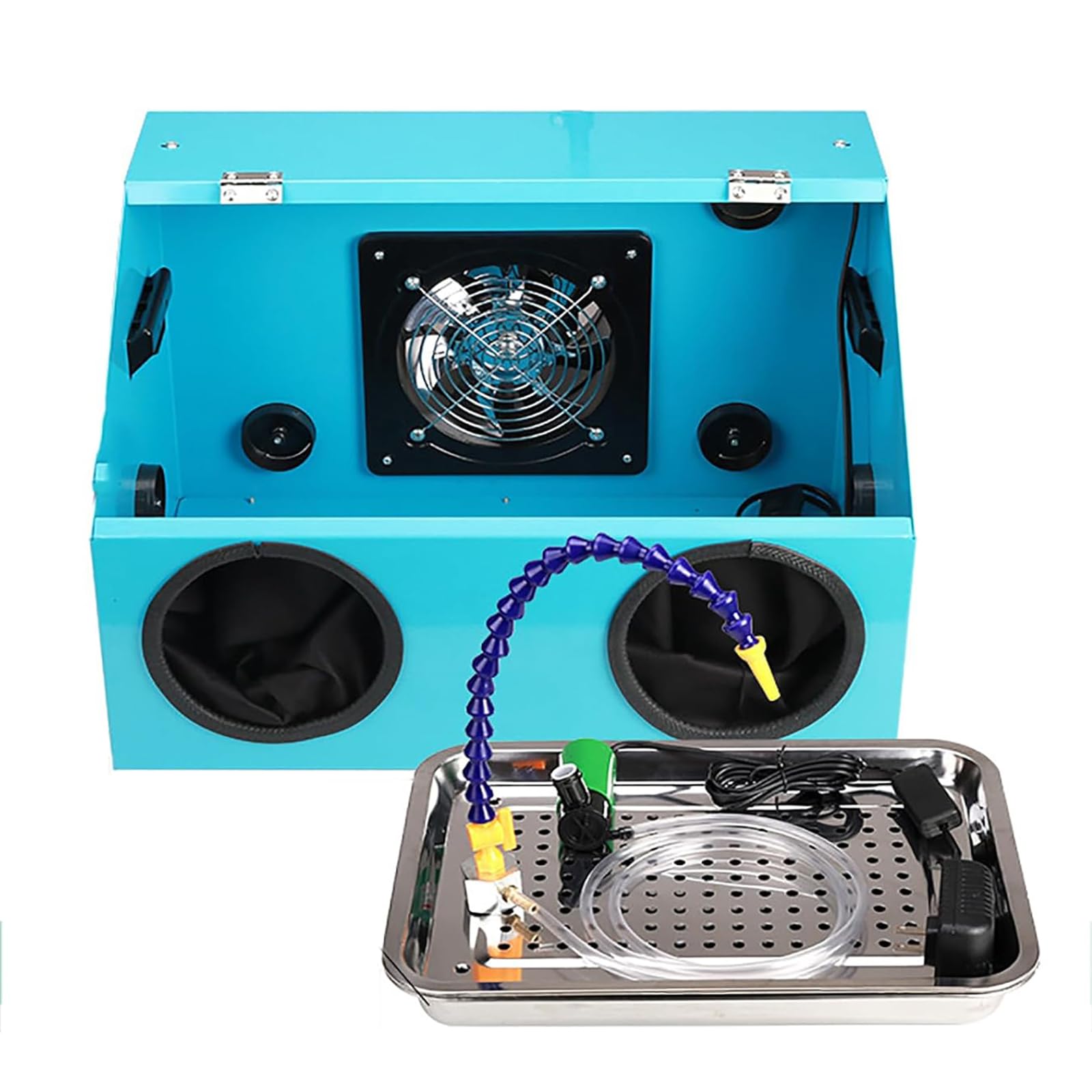 Cabina de Chorro de Arena con circulación de Agua, Caja de sobremesa a Prueba de Polvo de 40 W para Grabado y Pulido, Incluye Ventilador, diámetro de la Manga 12 cm.