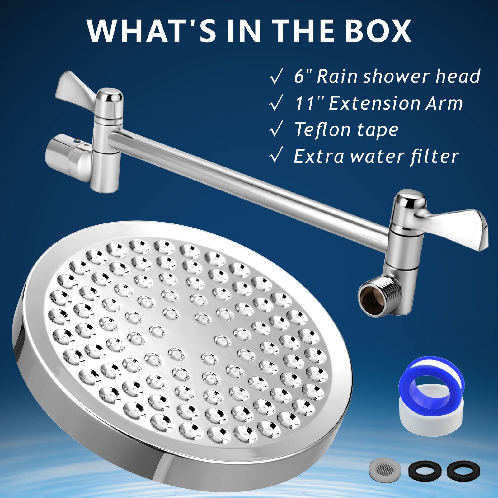 High Pressure Rain Shower Head with 11'' Extension Arm - Nuodan High Flow Rainfall Showerhead - Luxury Modern Look - Pressure Boosting (Chrome)