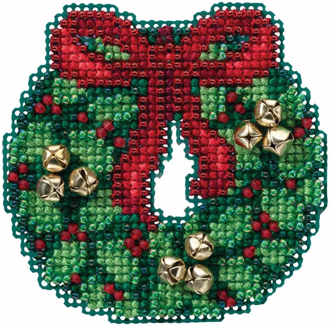 Jingle Bell Wreath Beaded Counted Cross Stitch Christmas Ornament Kit Mill Hill 2016 Winter Holiday MH181632