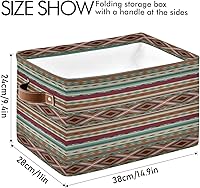 Vista 4 de xigua Cesta de almacenamiento mexicana de sarape a rayas, colorido contenedor de almacenamiento con asa, cubo de almacenamiento grande plegable