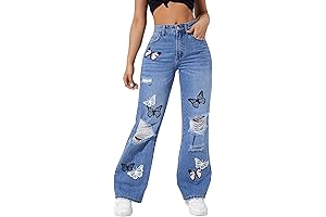 Women's Butterfly Ripped Straight Leg Jeans: Perfect for a Flattering and Edgy Look