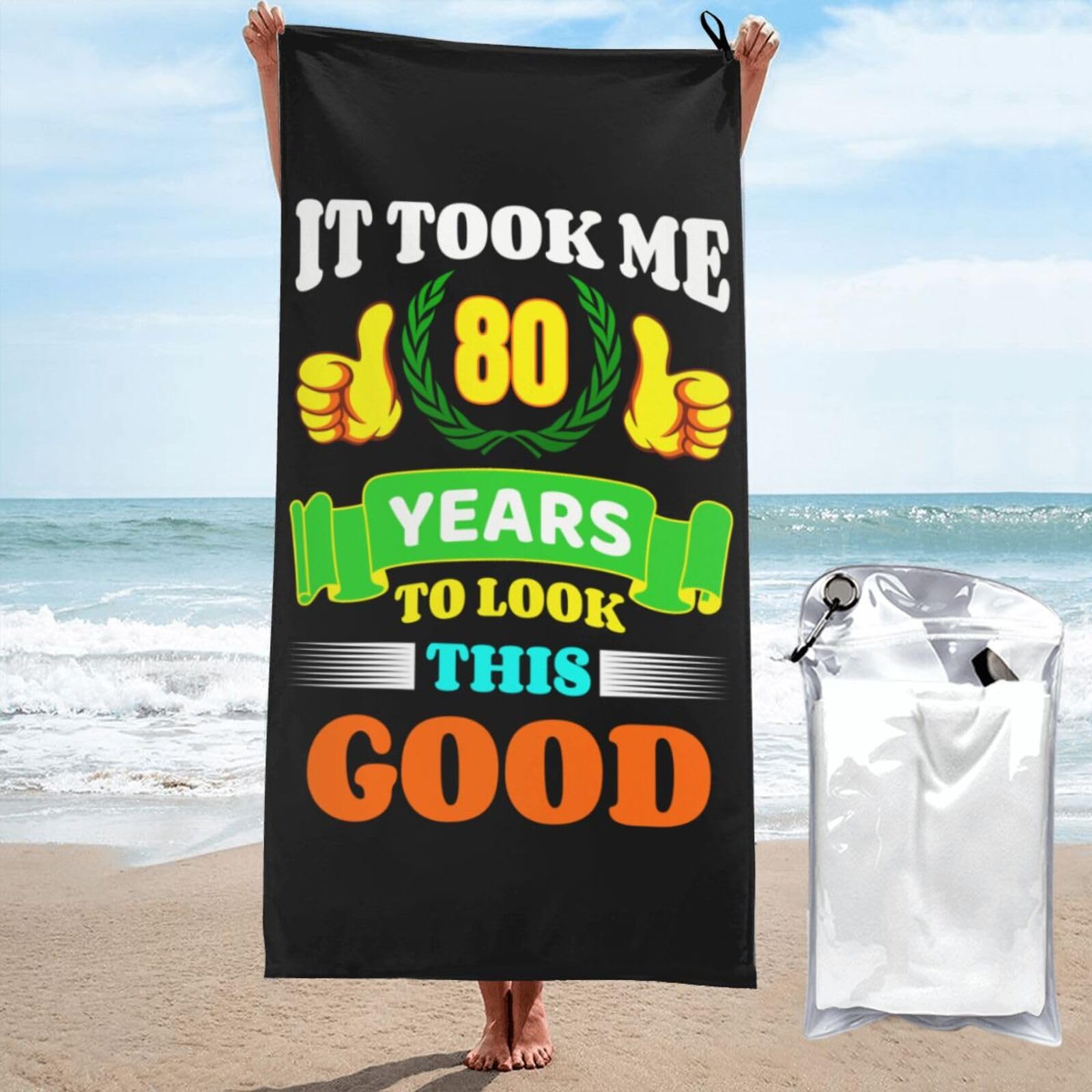 Serviette de plage 70X140cm drap de bain pour anniversaire 80 ans