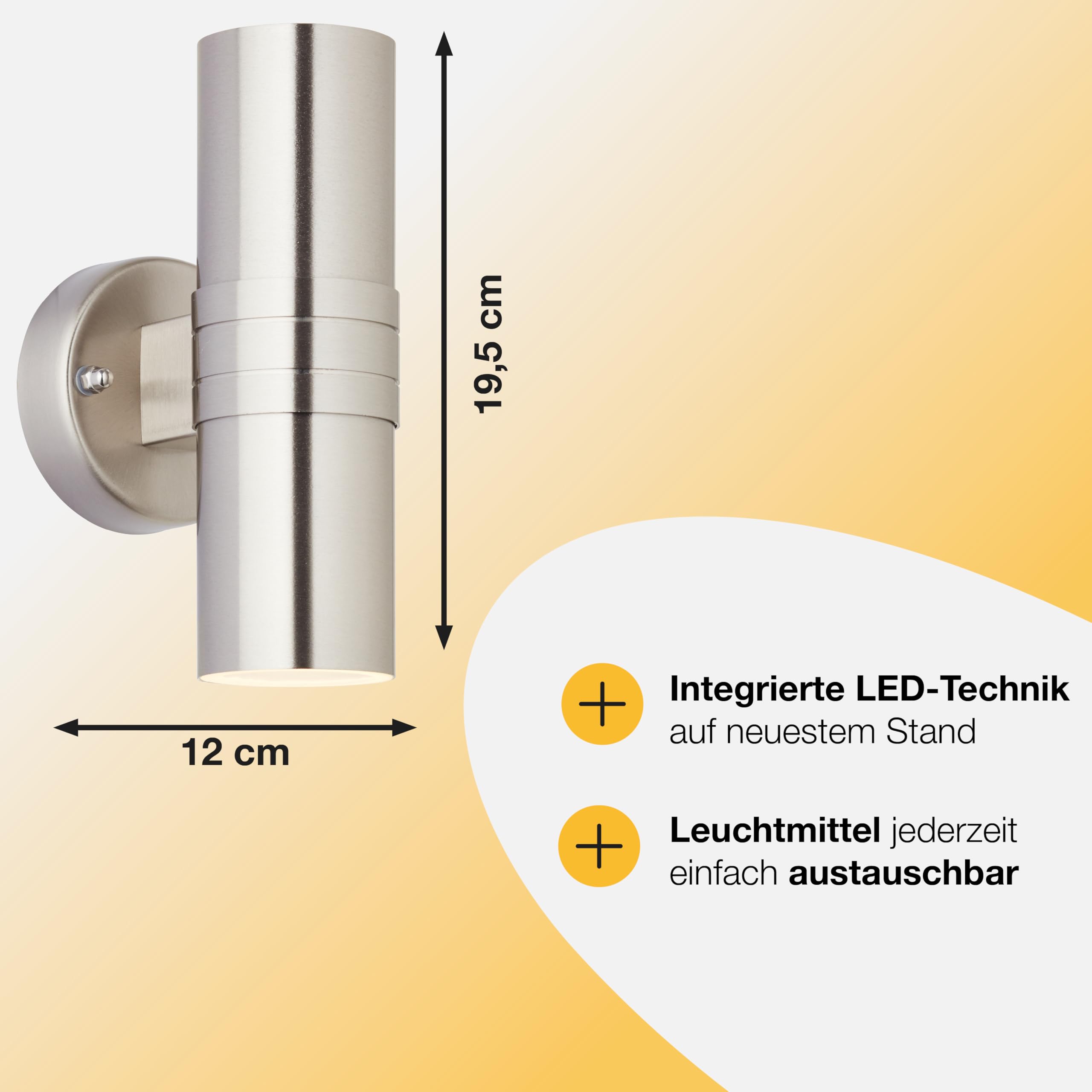 Brilliant Lampe Hanni LED Außenwandleuchte 2flg edelstahl | 2x LED-PAR51, GU10, 3W LED-Reflektorlampen inklusive, (250lm, 3000K) | IP-Schutzart: 44 - spritzwassergeschützt