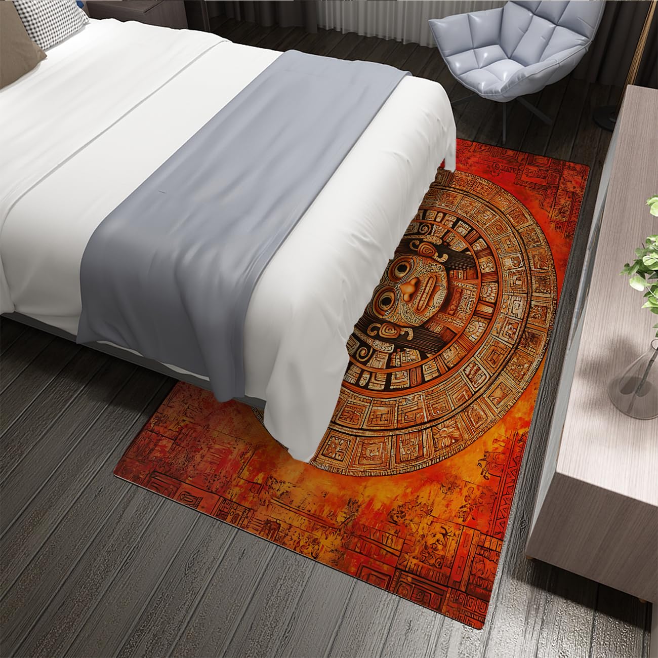 Ultra cienkie miękkie i duże dywaniki 180 x 240 cm Mysterious Tribe zmywalny matryca Aztec Nordic Mid-Century Niski stos dywan do biura pomarańczowego