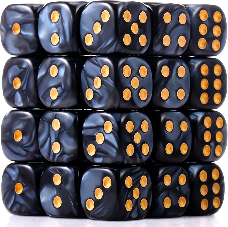 TecUnite Juego de dados poliédricos de 25 piezas para juego de mesa, negro, 6 lados