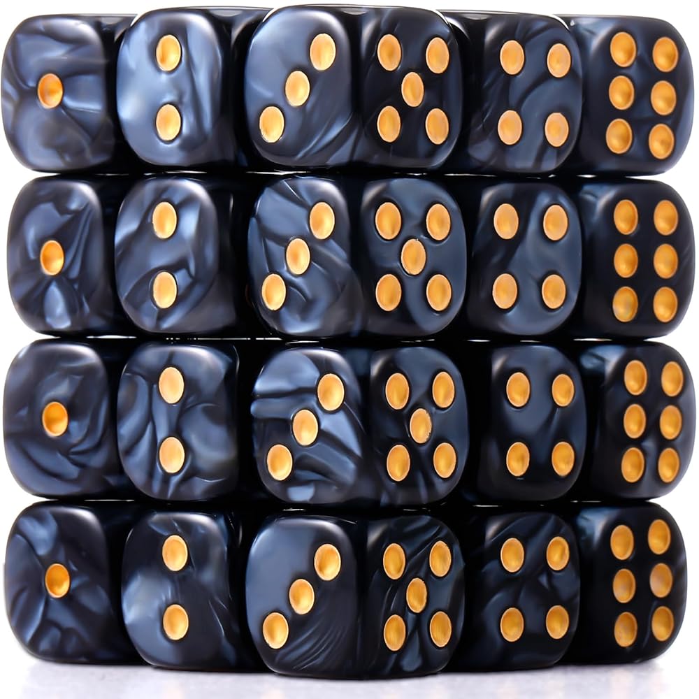 TecUnite 25 Pieces 20 Side Polyhedral Dice Set with Black Pouch Compatible with Board Activities, Parties, Math Learning and Others with Random Multi Colored Mix Color(Black,6 Sides)