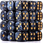 TecUnite 25 Pieces 20 Side Polyhedral Dice Set with Black Pouch Compatible with Board Activities, Parties, Math Learning and Others with Random Multi Colored Mix Color(Black,6 Sides)