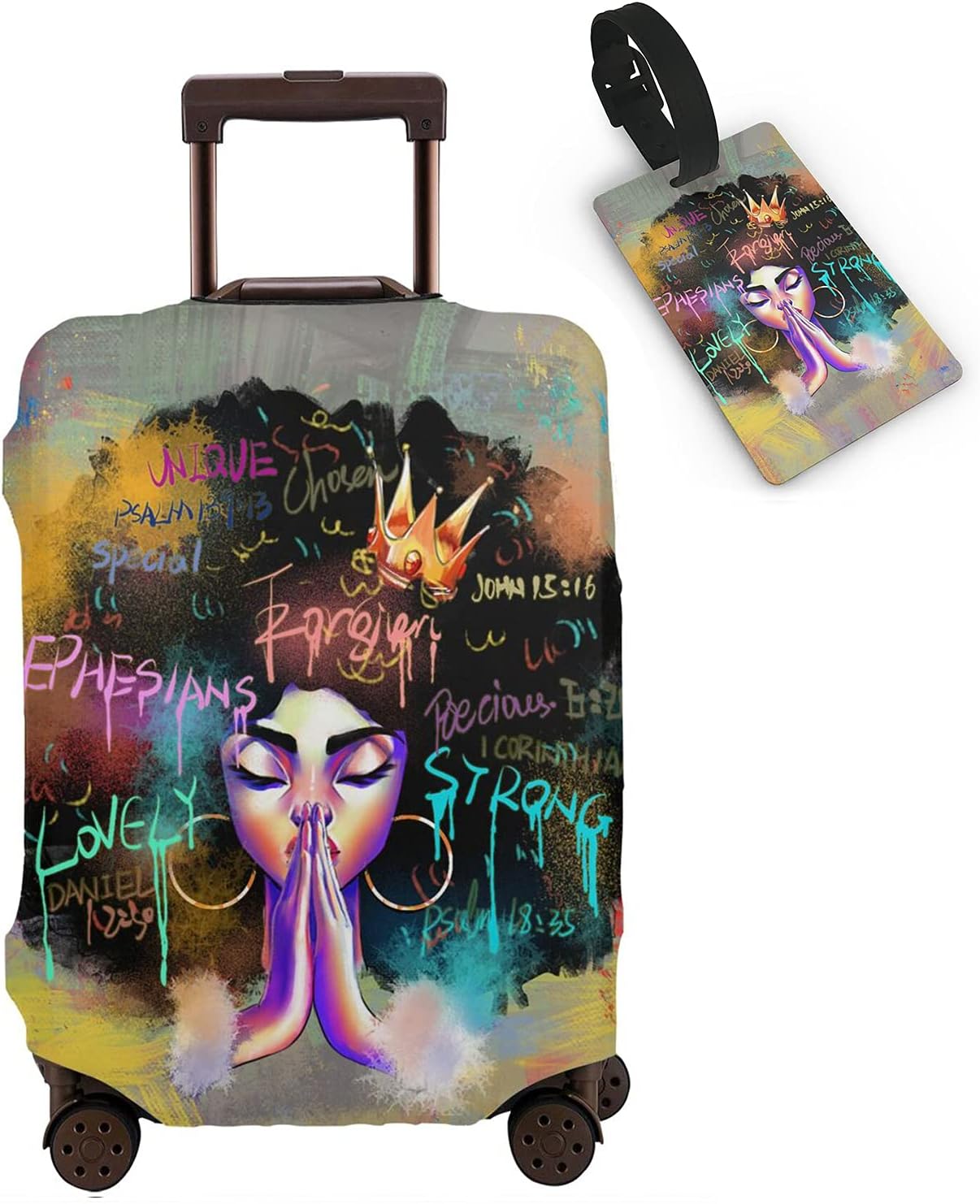 Black Girl Luggage Cover Washable Suitcase Protector Anti-scratch Suitcase cover S(18-22 inch luggage)