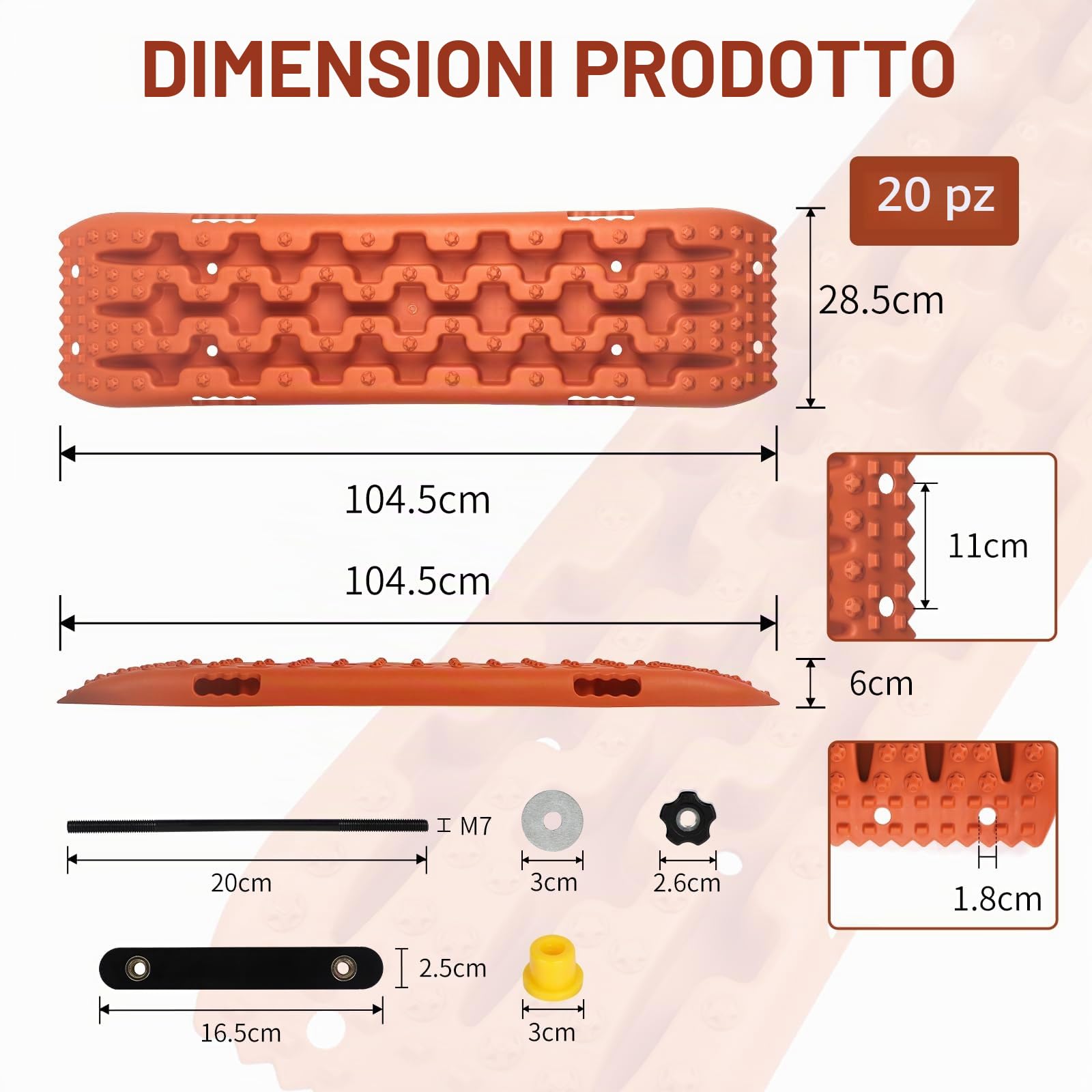 EXLECO 2X Tappetino Trazione Accessori Auto Tavola di Recupero per Piste Offroad Rimorchio Auto Lamiere Sabbia Accessori Fuoristrada Targhe Antiscivolo Piastre Trazione per Sabbia Neve Fango Arancione