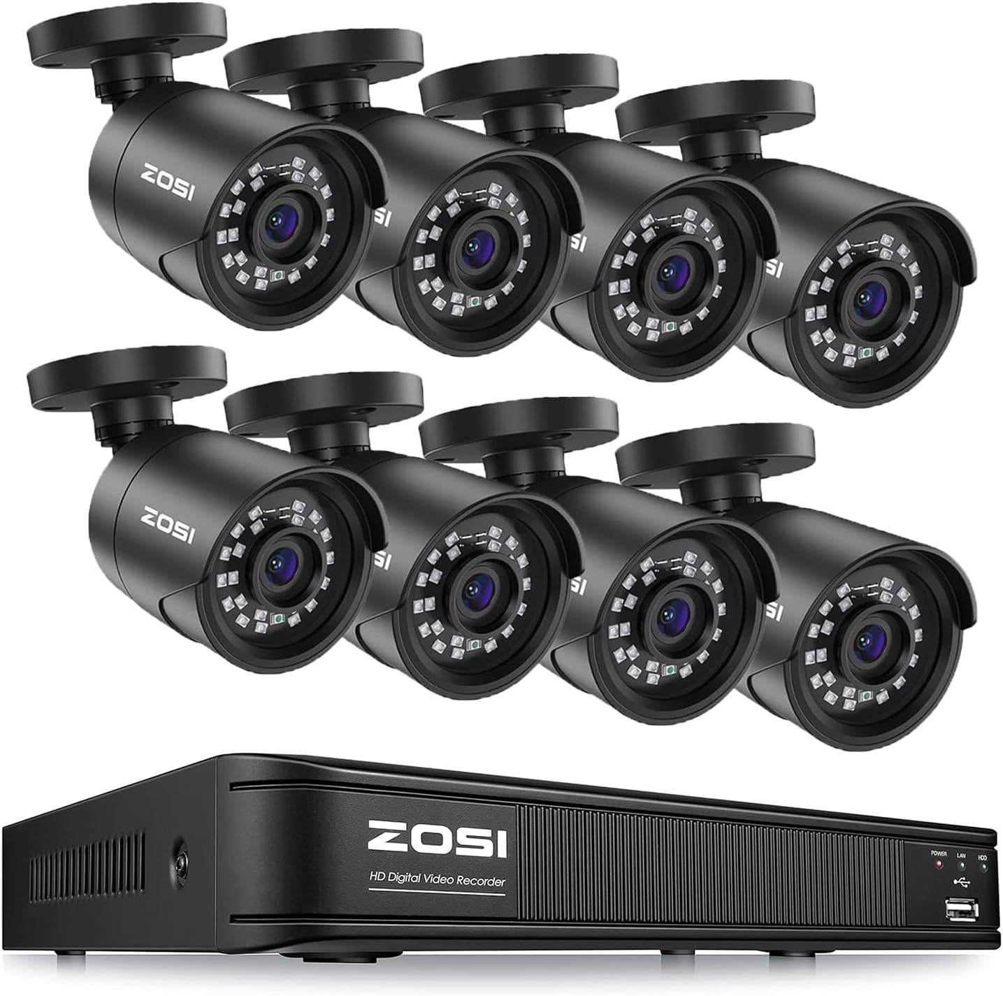 ZOSI 1080p 8 Channel Security Camera System with AI Human Vehicle Detection, H.265+ Hybrid DVR and 8 x 1080p Surveillance Cameras Outdoor Indoor with Night Vision, Remote Access, No HDD