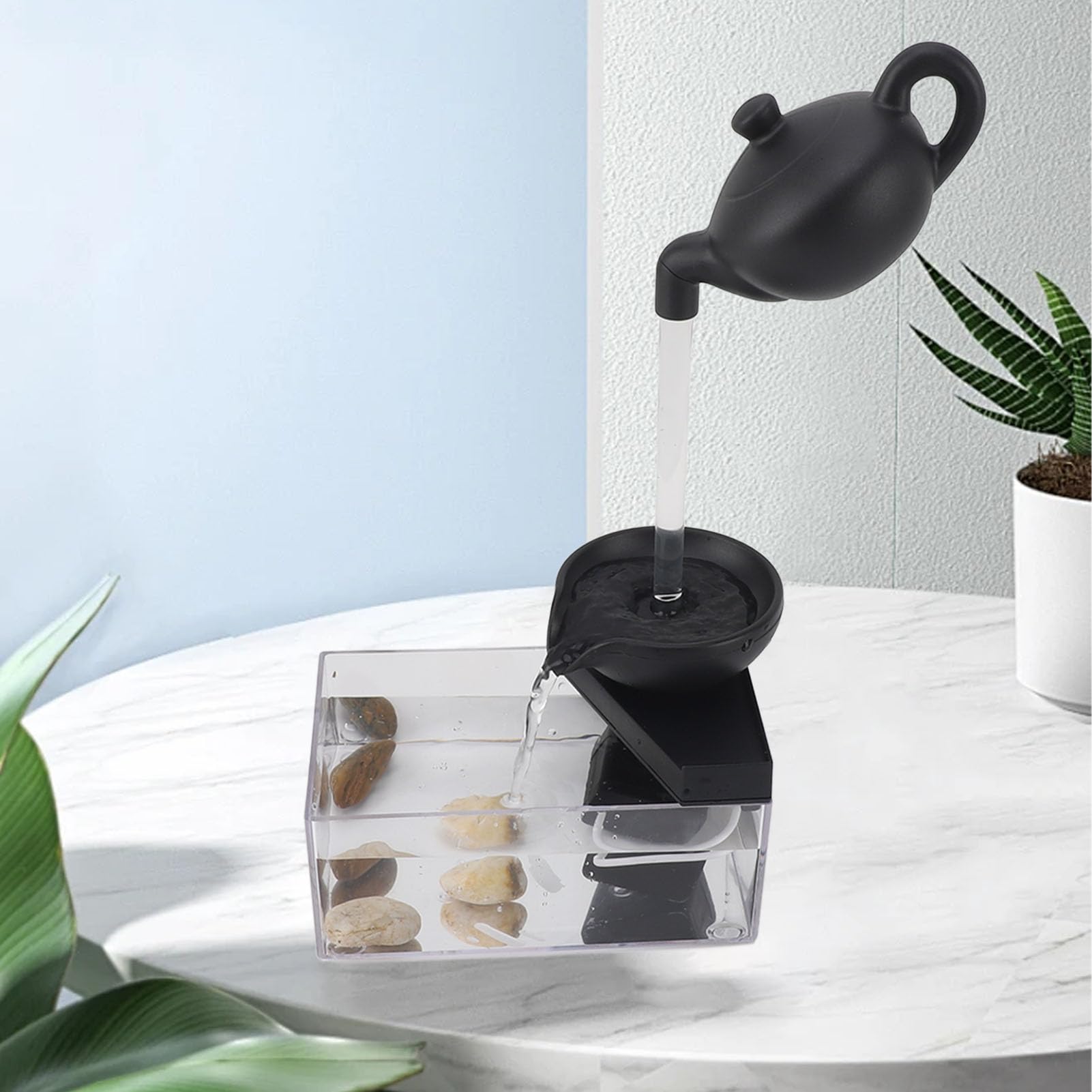 Bewinner Tischbrunnen Mit LED - Entspannender 3-stufiger Wasserbrunnen Für Büro