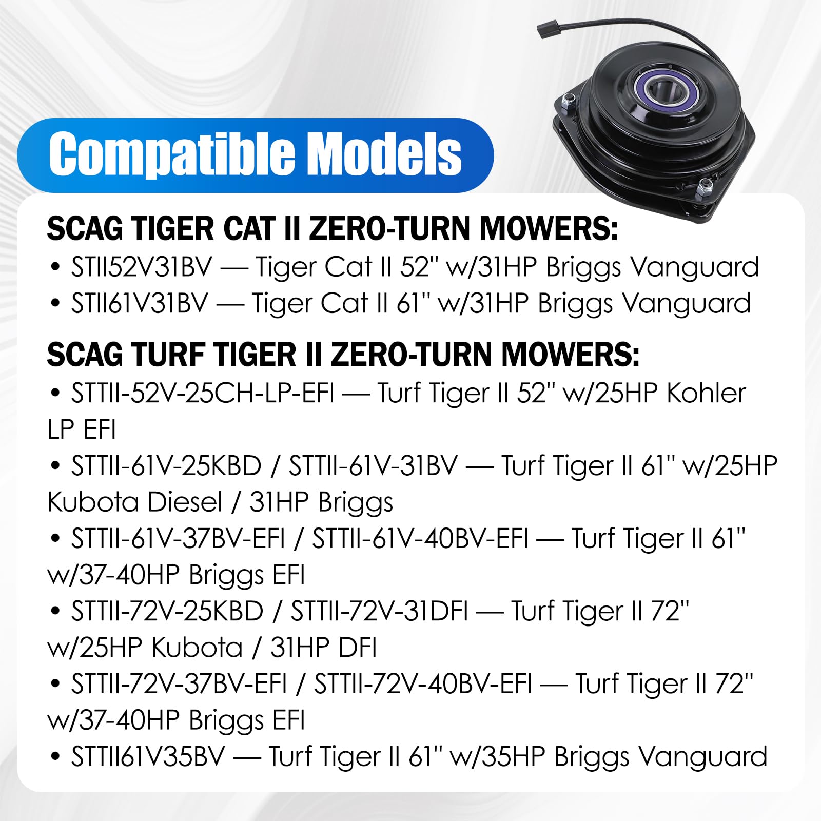 461826 461662 - Embrague eléctrico de toma de fuerza con interruptor de toma de fuerza, compatible con cortacésped Scag Cheetah II Tiger Cat II Turf Tiger II, sustituye a # GT5-MC03, GT5