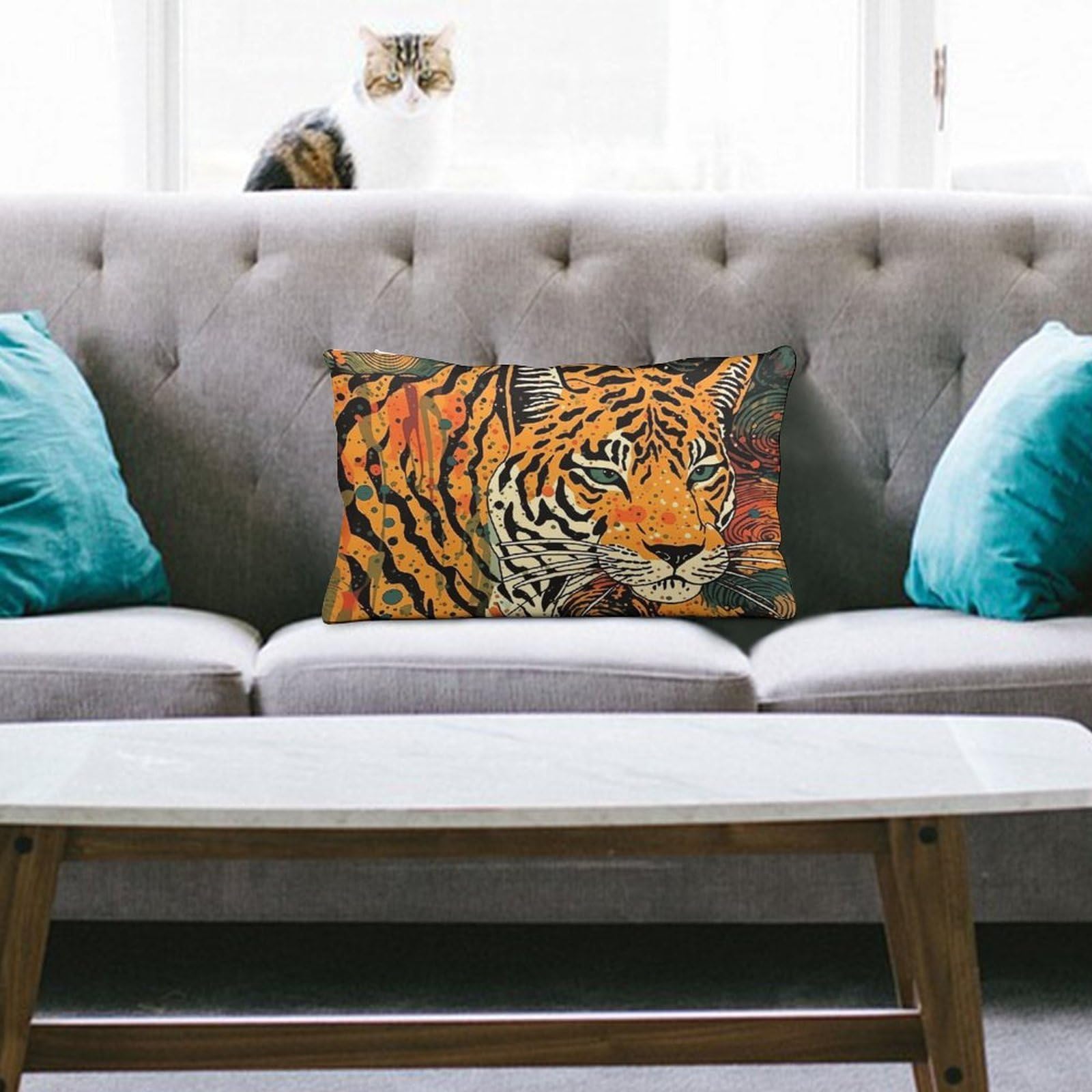 NTVOWPZO Decoration Throw Pillow Covers 8"x12" Pillowcases Covers Tiger Botanical Print Soft Pillowcases Modern Farmhouse Home Decor Sofa Cushions Covers for Couch Bed Living Room