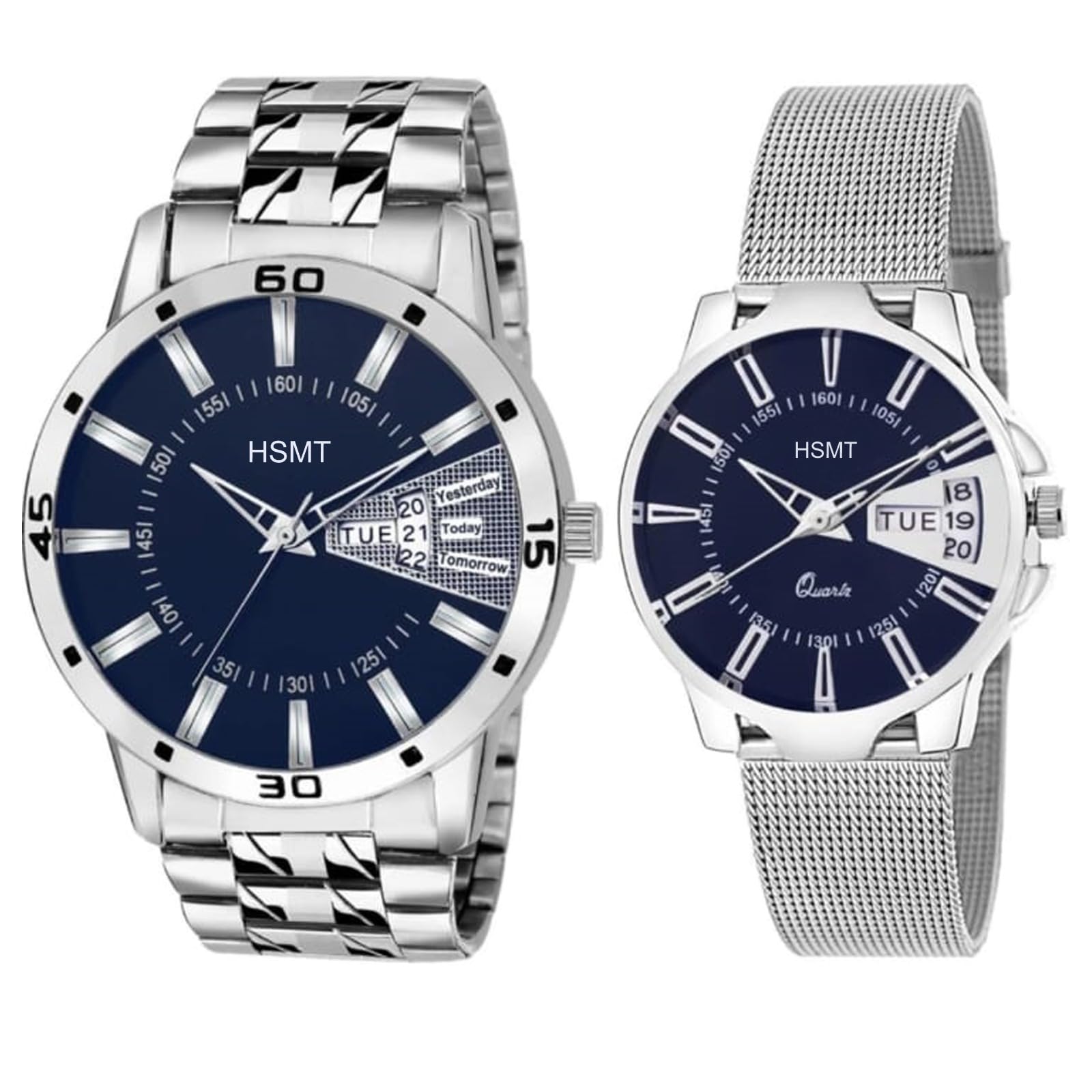 hsmt Premium Analogue Couple Stainless Steel Silver Watch Model-150 (Pack of 2) (B0CHC4ZQT2) Amazon Price History, Amazon Price Tracker