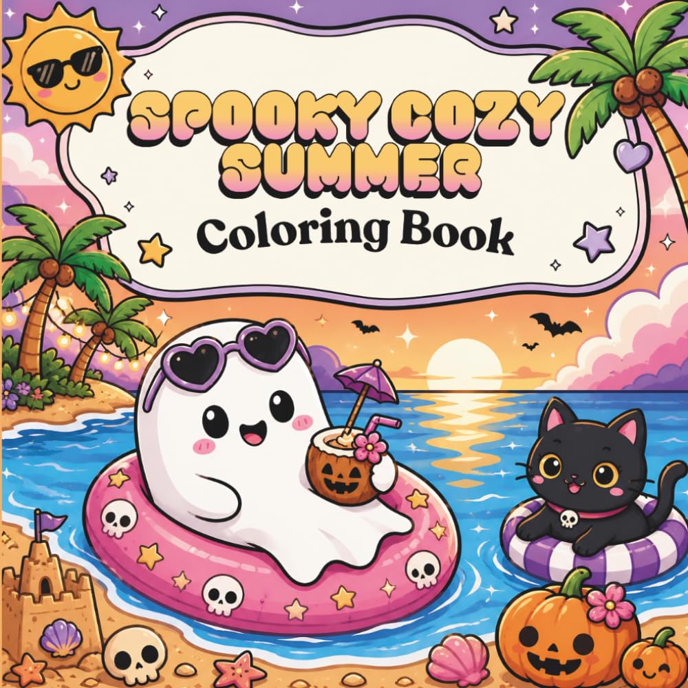 Spooky Cozy Summer Coloring Book: Bold and Easy Summerween Designs with Cute Ghosts, Cozy Beach Vibes, and Relaxing Pages for Teens and Adults