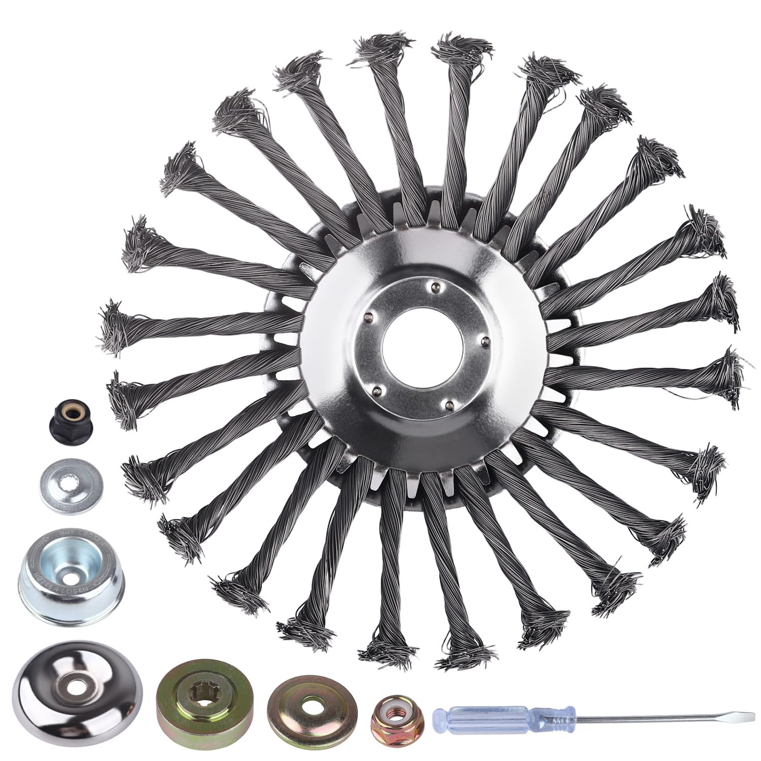 Steel Wire Grass Trimmer Head, 8 Inch Unbreakable Wire Trimming Blades with Universal Adapter Kits for Weed Eater, Rotary Brush Cutter Heads for Gardening Lawnmower, Moss & Rust Removal