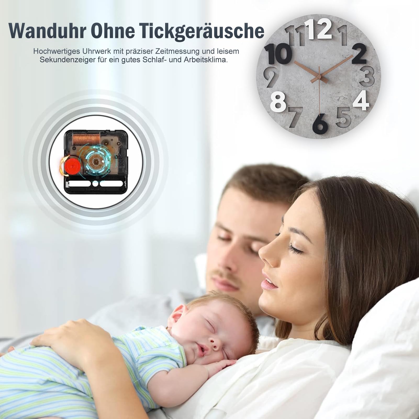 Stellarize Wanduhr Ohne Tickgeräusche Modern Holz 3D Küchenuhr für Wohnzimmer Kinderzimmer Büro (30cm)