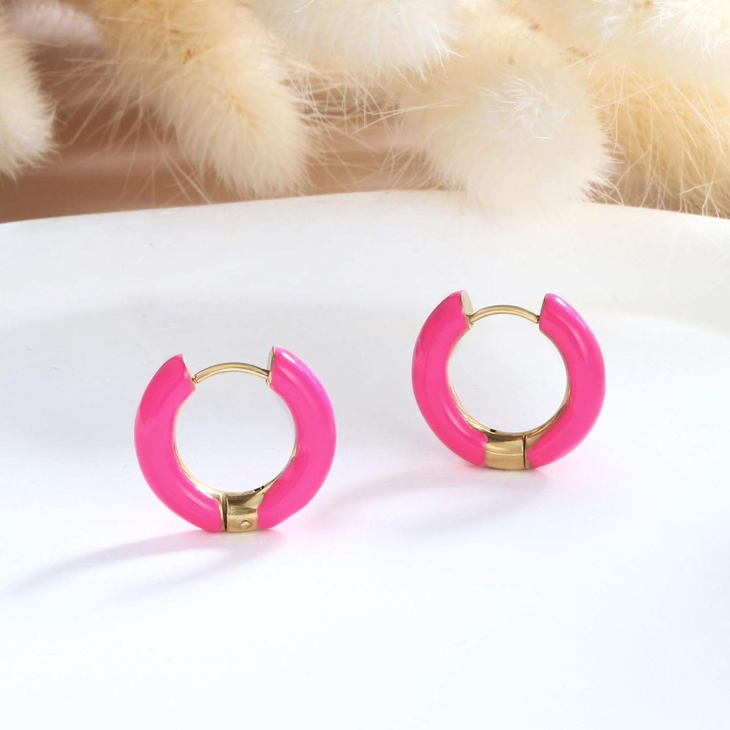 Enamel Hoop Earrings for Women 18K Gold Enamel Huggie Earrings Small Gold Earrings Colorful Cute Jewelry Gift - Image 5