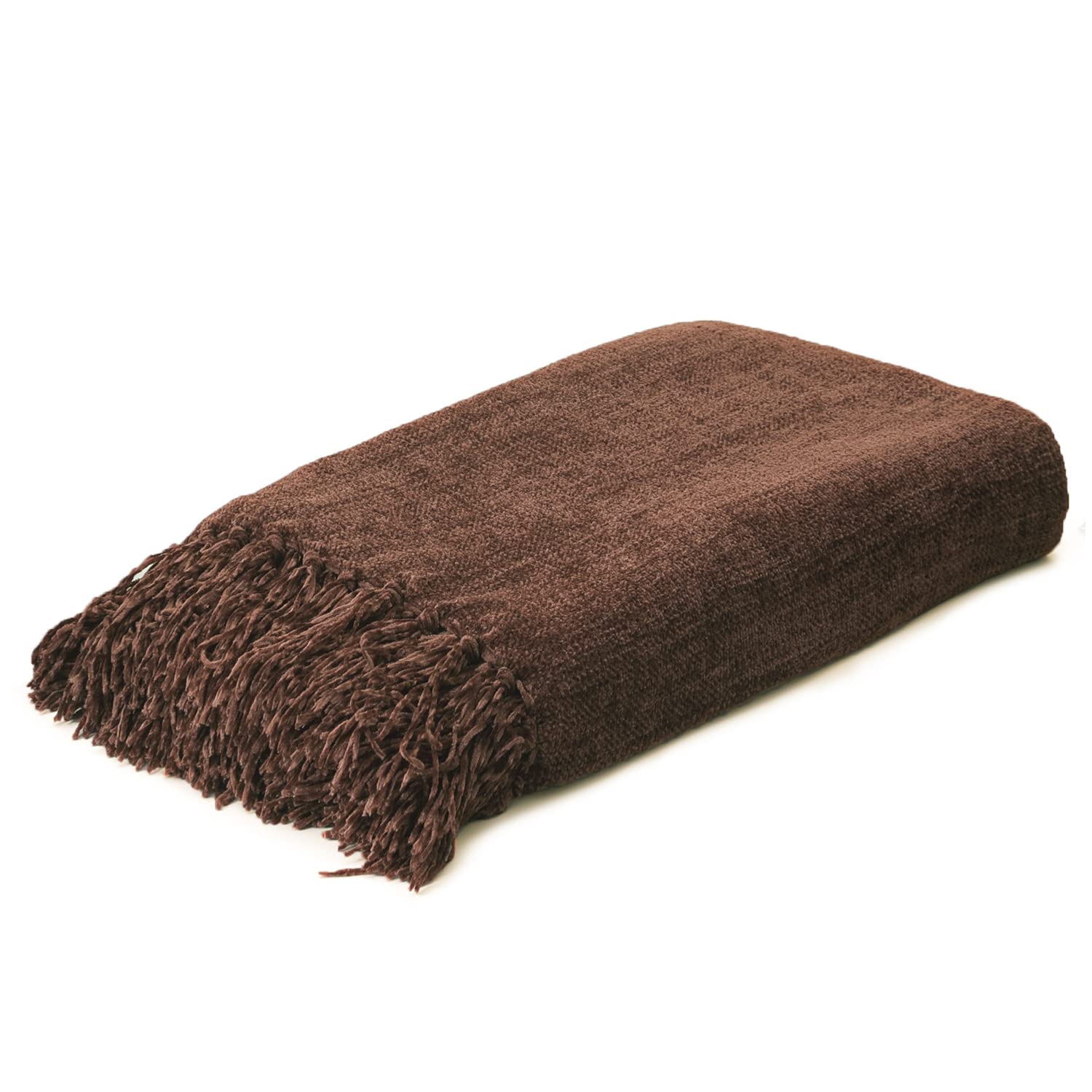 Rust Brown Chenille Throw Blanket for Couch Bed，Soft Cozy Throw Blanket with Handmade Fringe, Decorative Blanket for Sofa Chair Living Room for Gift,