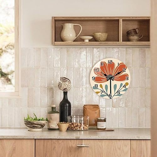 Miniatura 4 de Reloj de pared para el hogar, reloj de pared de madera de 10 pulgadas, funciona con pilas, reloj de pared floral vintage para interiores, sala de