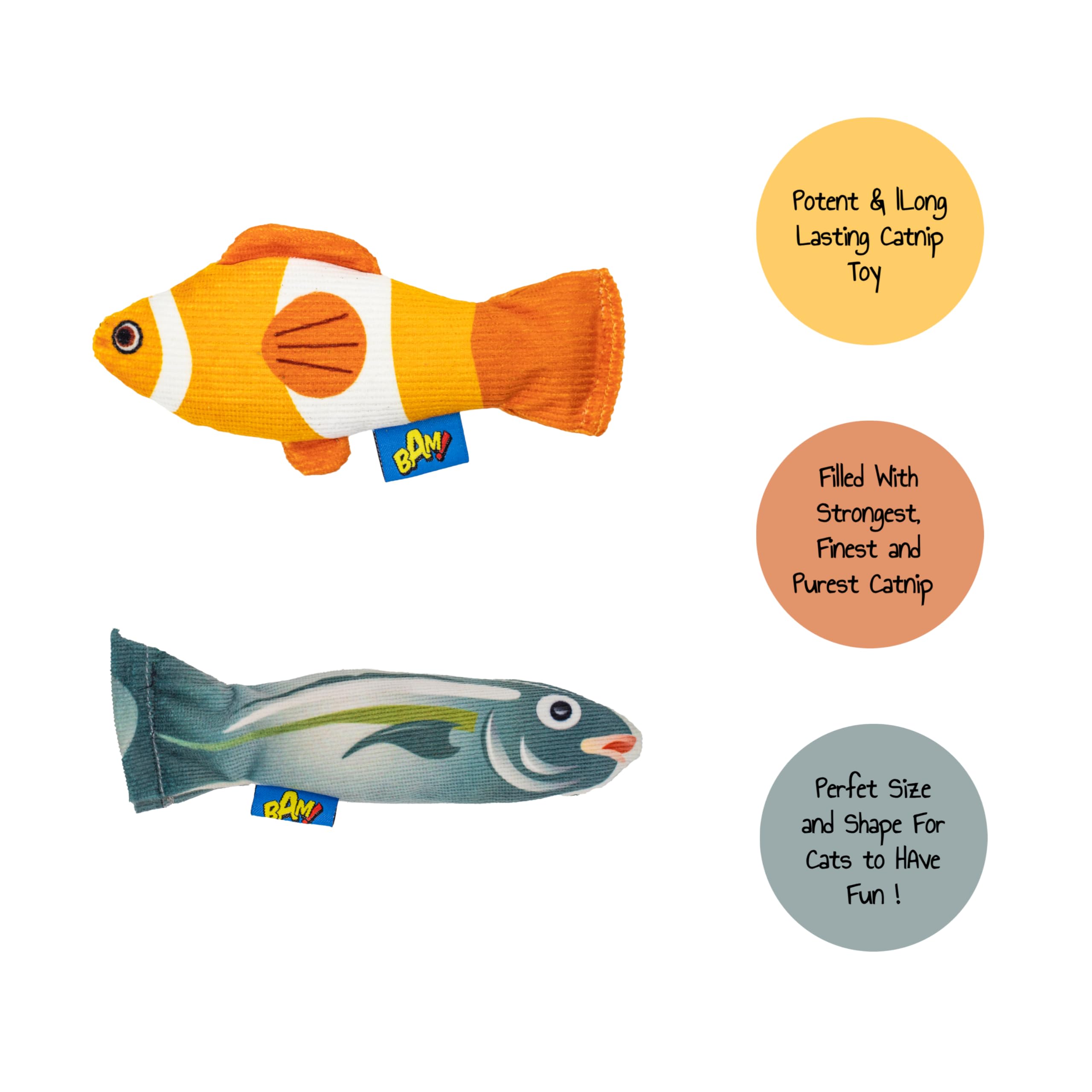 BAM! Catnip Cat Toys - Soft And Durable, Strong Fish Shaped Toy for Cats and Kittens, Bundle of 2, Length 15cm - Image 3