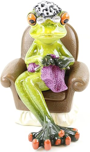 usamjtable Novedad divertida figura de rana abuela tejiendo en un sofá relajante estatua decoración del hogar - verde y naranja