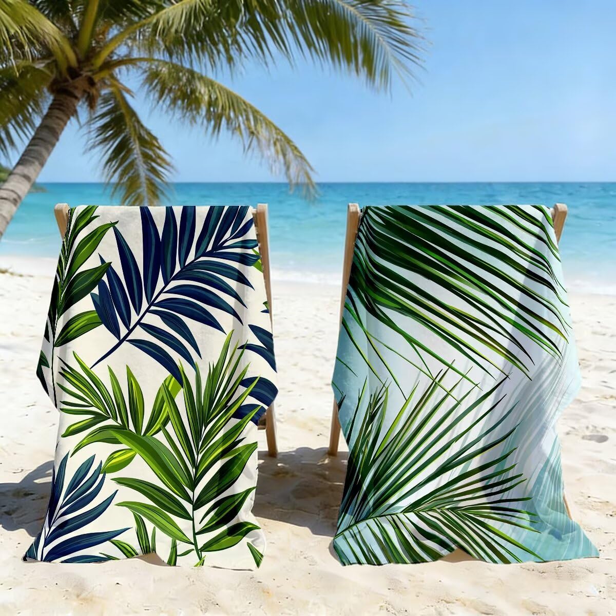 Toalla Playa 100x220 cm, Toalla Gimnasio Microfibra Secado Rapido, Juego de 2 Antiarena Toallas de Playa, Ligera Compacta Toallas Microfibra Grande para Viaje, Regalo Hombre Regalo Mujer (Hoja) -5003