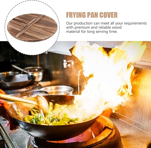 Miniatura 8 de Cabilock Utensilios de cocina de acero inoxidable con tapa de olla de madera, tapa wok, madera natural anti-caliente, tapa redonda para wok de