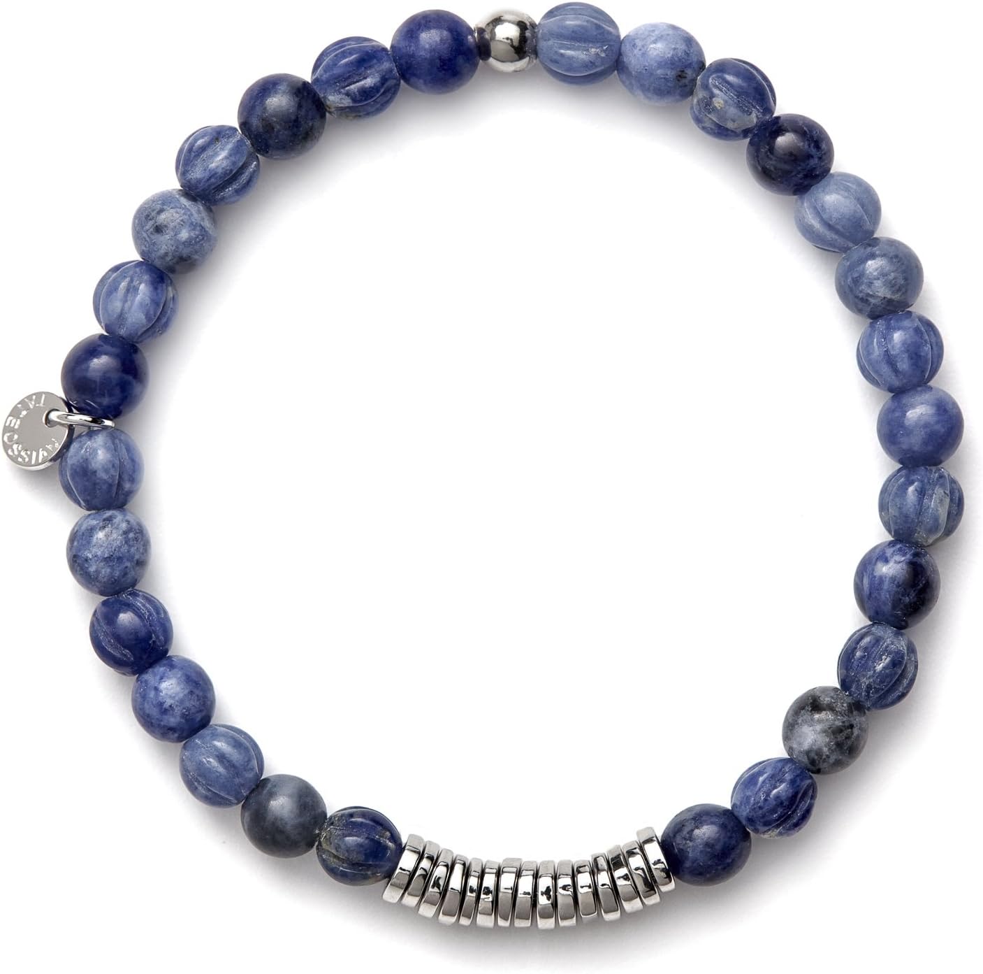 Men's Large Blue Sodalite Disc/Round Beaded Bracelet