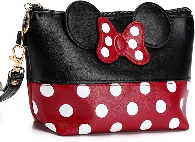 Little Girls Handbags Cute Polka Dot Girls Purse Zipper Pouch Girls Toiletry Bag Kids Wash Bags PU Handbags for Kids Girls Women with Wrist Strap