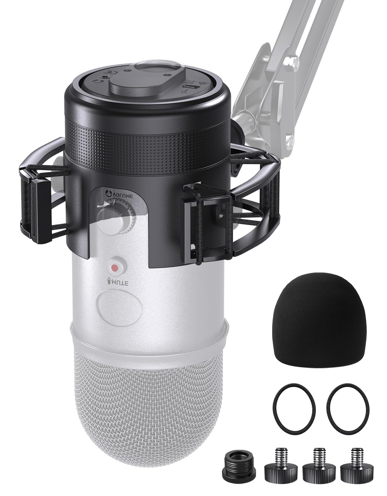 Custom Built Shock Mount with Pop Filter for Blue Yeti Microphones, Metal/Plastic Frame, Anti-Vibration Suspension, Floor Mount