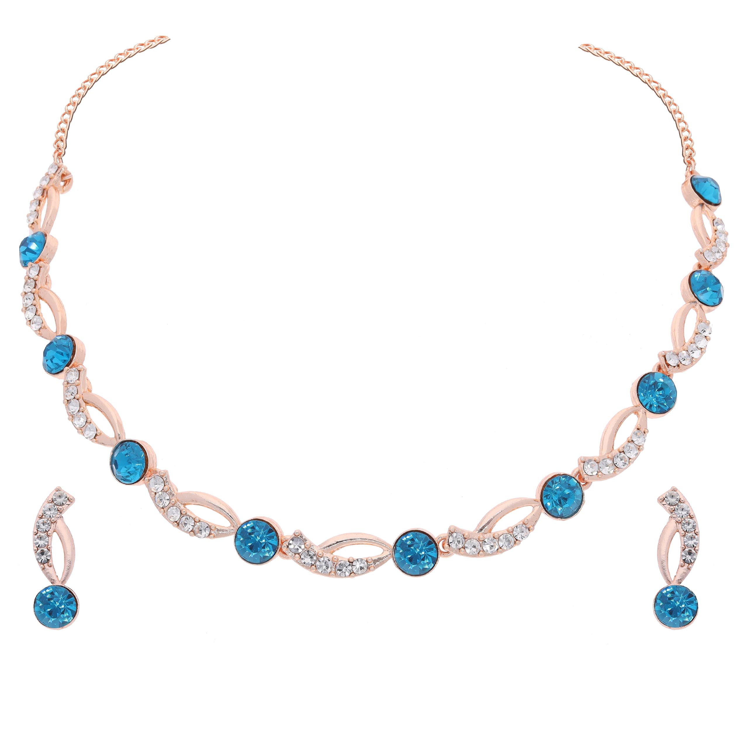 Brado Jewellery Rose Gold-Plated Artificial Stone Studded Necklace Jewellery set with 1 Pair of Earring (RG - Skyblue) (B0CJ75X52B) Amazon Price History, Amazon Price Tracker