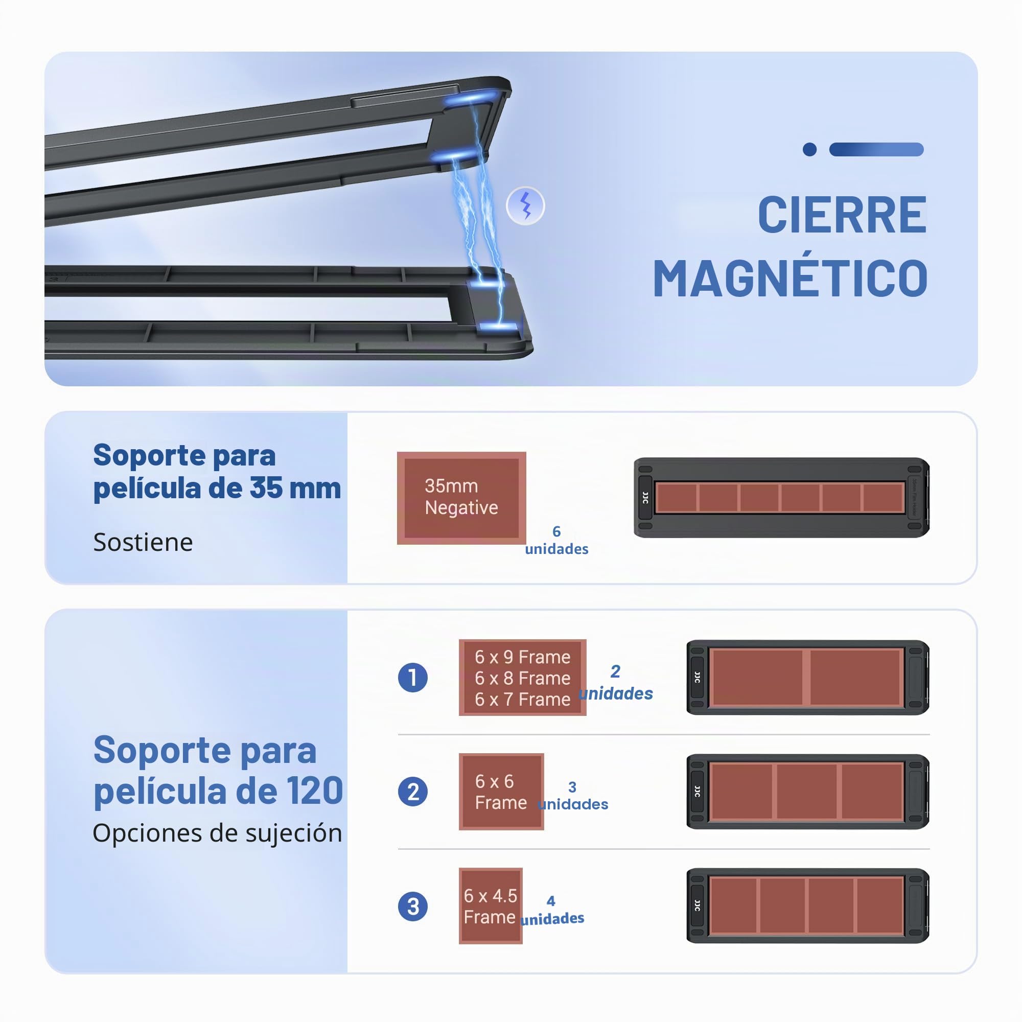 JJC Adaptador Digitalizador de Película con Varilla Ajustable y Juego de Luz LED Convierte Película Negativa de 35mm y Diapositivas a Digital JPEG para Canon Sony Nikon Lente Macro