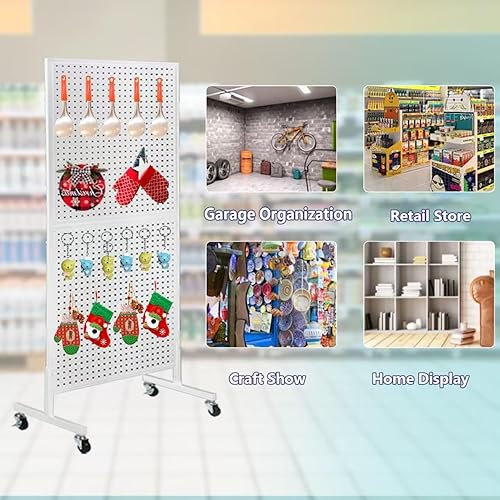 Miniatura 11 de Exhibición de tablero de clavijas de pie de 2 x 5 pies con base en T, soporte de exhibición de tablero de clavijas con ruedas, estante de exhibición