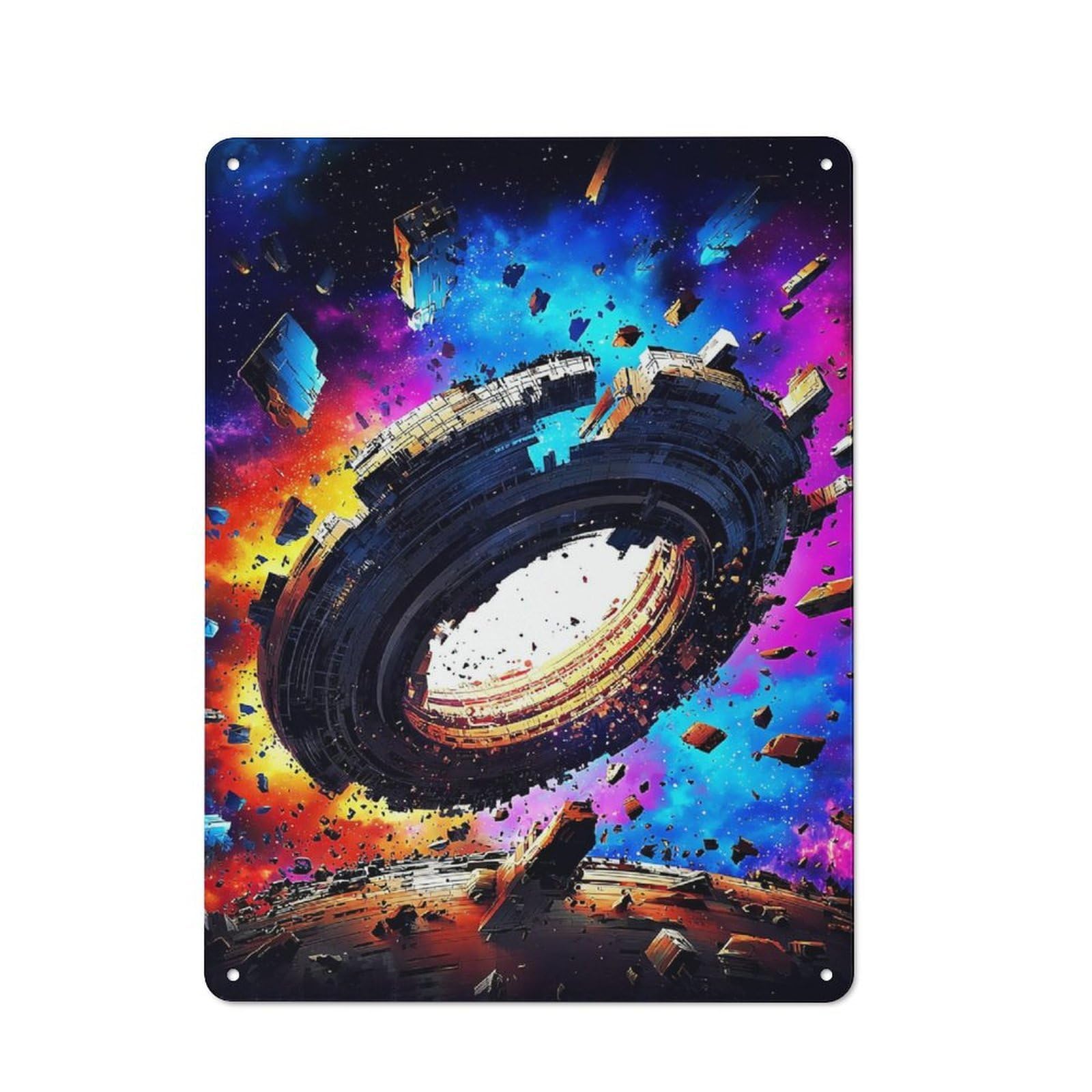 Vintage Space Station Collapse A Cosmic Catastrophe Decorative Metal Plaque 40x30cm, Garden Room Wall Plaque for Shed, Garden Room, Porch Or Garage