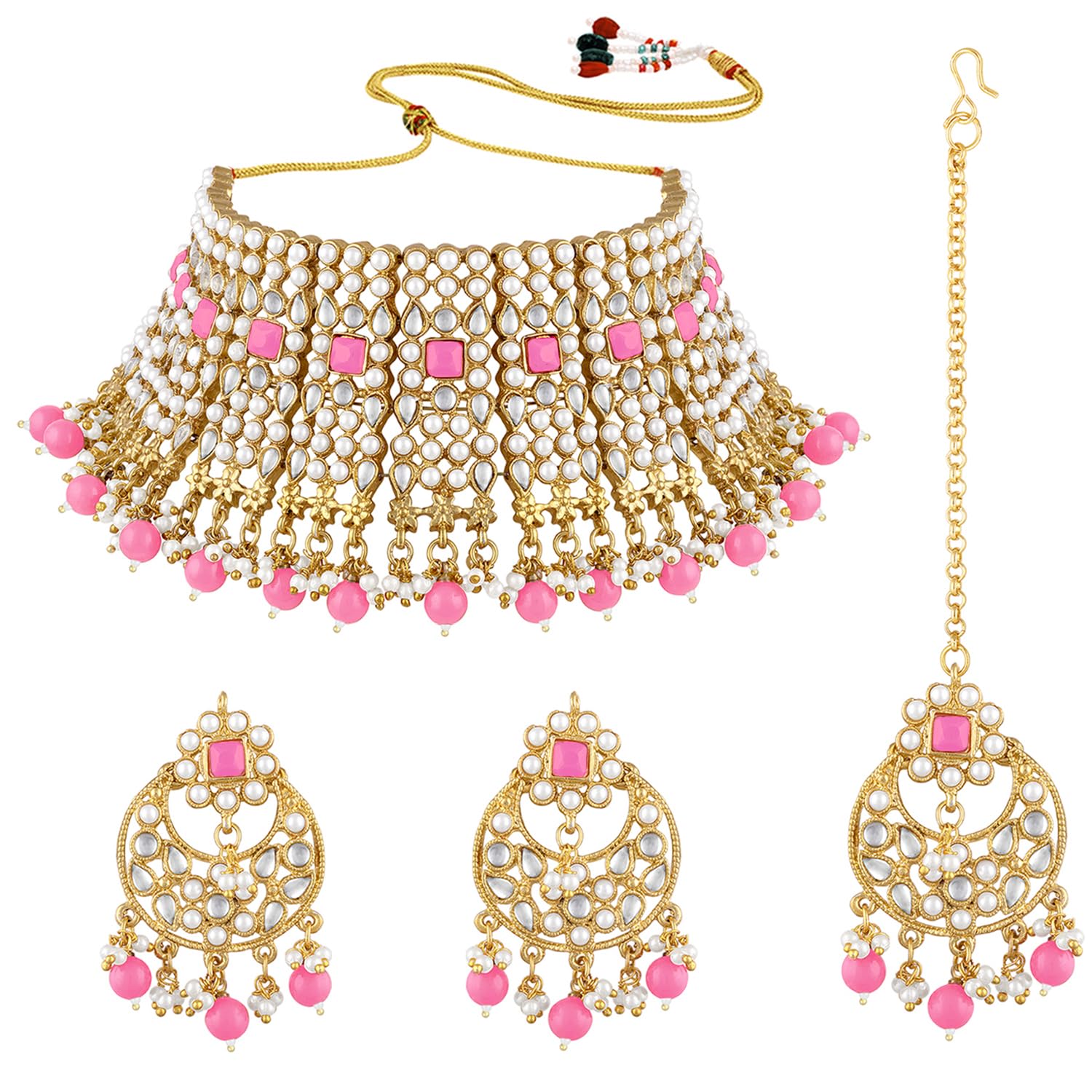 Peora Rani Padmavati Kundan Faux Pearl Choker Necklace Earrings Maang Tikka for Women Jewellery Set (B08ZS1Q4YG) Amazon Price History, Amazon Price Tracker